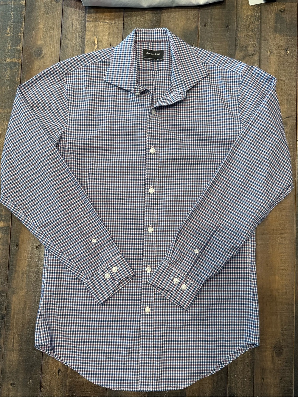 Esquire (Men’s Wearhouse) Red, Blue, and White Check Men's Dress Shirt